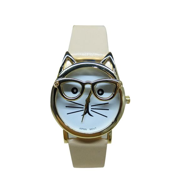 

zerotime #501 2019 new women wristwatch cute glasses cat analog quartz dial wrist watch luxury unique cute gifts ing, Slivery;brown