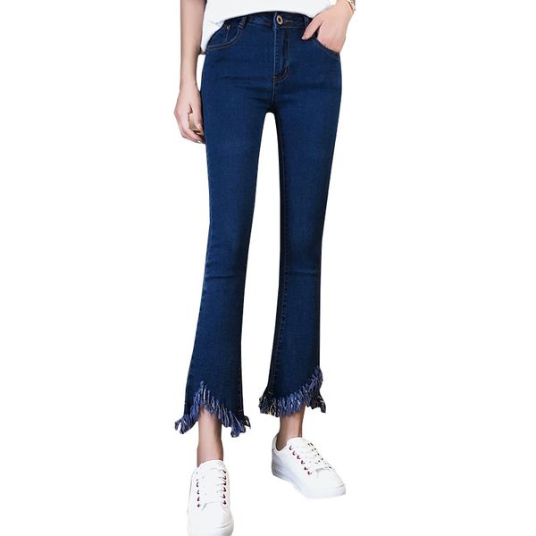 

black flared jeans women 2019 spring and autumn new high waist was thin nine points drooping micro flared pants summer thin sect, Blue