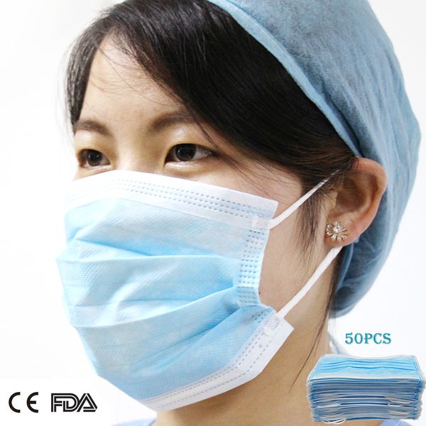 

disposable face mask mascherine meltblown non woven masks three layers anti-dust waterproof breathable 7339044 50pcs/1 lot dhl