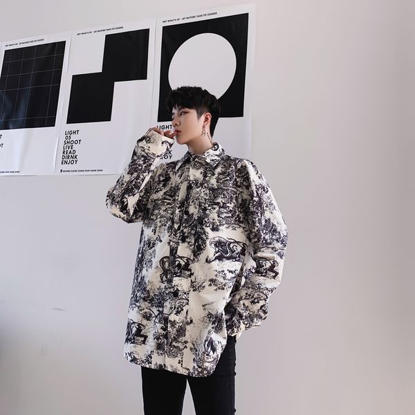 

mixcubic 2019 autumn england style retro jungle printed jackets for men casual loose printed jackets men,m-xl, Black;brown