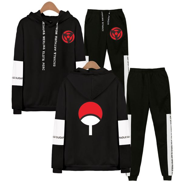 

autumn winter anime naruto hoodies sweatshirt + sweatpants suits men women harajuku hip hop uchiha hatake uzumaki two piece set, Black