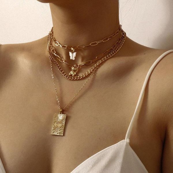 

bohemia butterfly necklace women's gold collarbone chain 2020 women's fashion bear geometric pendant boho necklace gold jewelry, Silver
