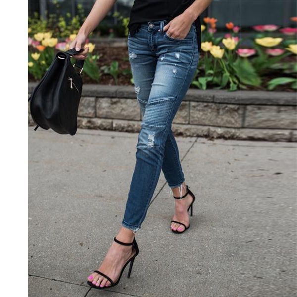 

selling women's jeans washing water with holes discount jeans women's, Blue