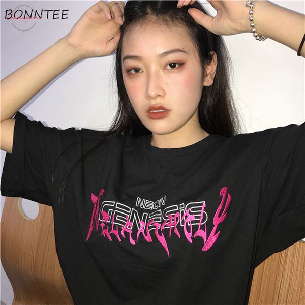 

t shirts women summer ulzzang women harajuku letter loose all match simple trendy casual o neck breathable womens short sleeve, White