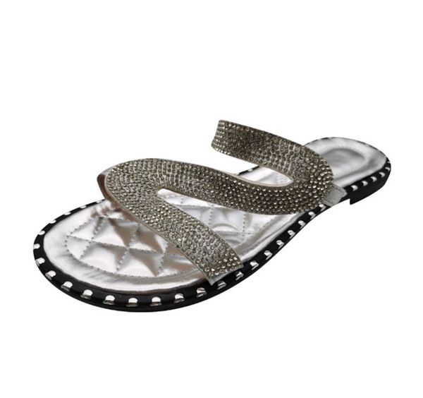 

women's sandals shoes casual outside slippers stick the rhinestone flat buckle slippers 3 colors ph-cfy20050914, Black
