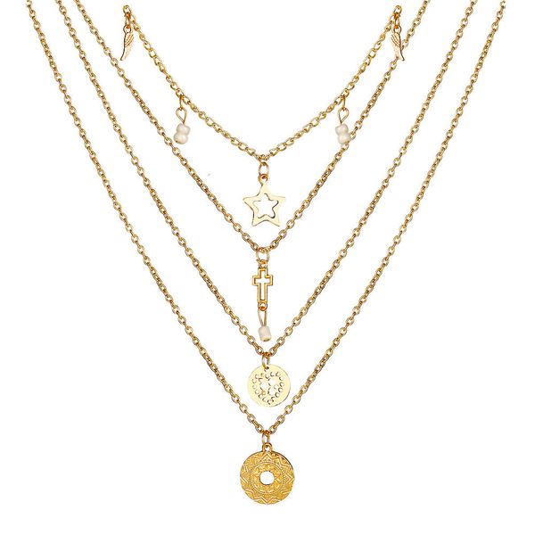 

trendy boho layered choker necklace for women gold color charm star cross necklaces pendants clavicle chain colar jewelry, Silver