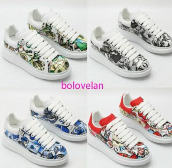 

2019 new leather increased graffiti couple casual shoes women's shoes, Black