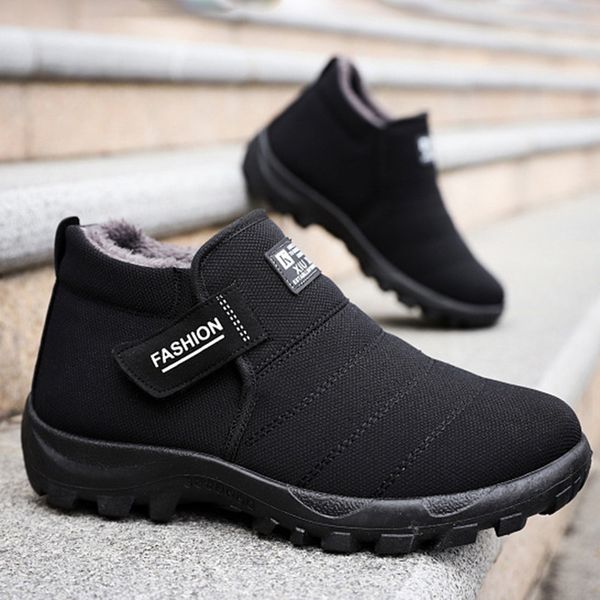 

men boots winter male leather ankle boots warm plush snow men outdoor safety work botas, Black