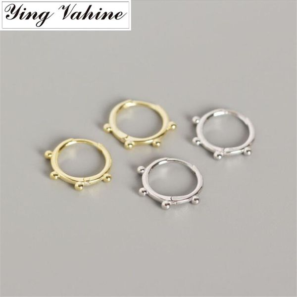 

ying vahine 100% 925 sterling silver small silver beads stud earrings for women, Golden