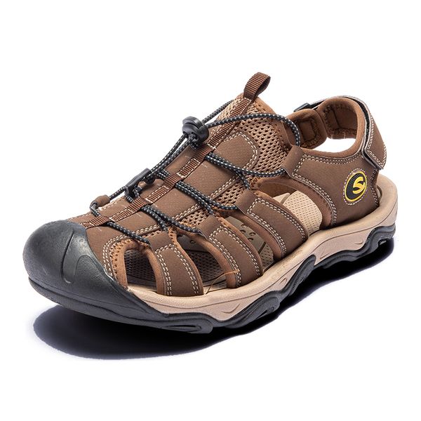 

Men Summer Outdoor Closed-Toe Non-slip Sport Sandals Mens PU Leather Waterproof Fisherman Sandals Males Adjustable River Sandals
