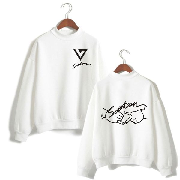 

korean seventeen17 fans hoodies women turtleneck loose sweatshirt couples new kpop seventeen17 hip hop harajuku, Black