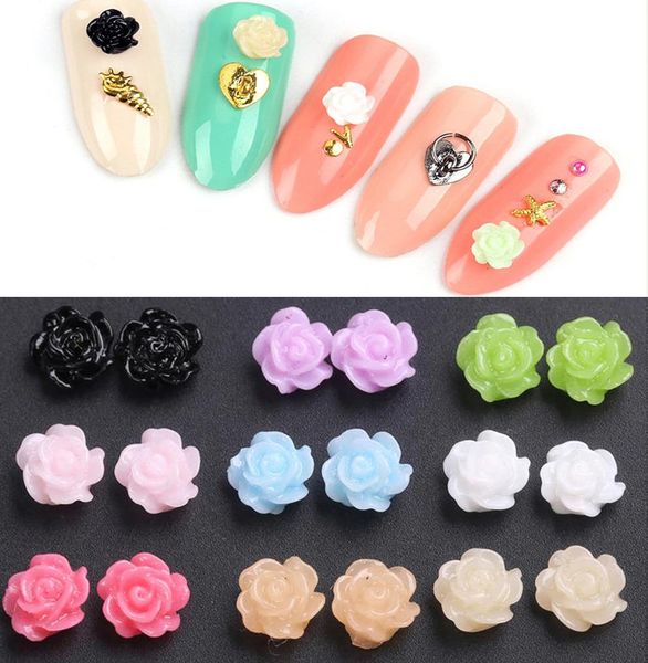 

100 pcs resin rose flower 6mm flat back 3d flower charms fit for nail decoration diy uv gel acrylic flowers resin rose 12 colors, Silver;gold