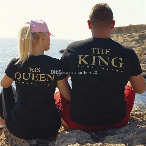 

fashion summer lover tee o-neck short sleeves king queen printed t-shirt sweet couple clothing s-4xl size, White