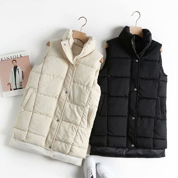 

winter warm long warm vest mouwlless pocket jacket women windproof vest jackets women's, Black;white