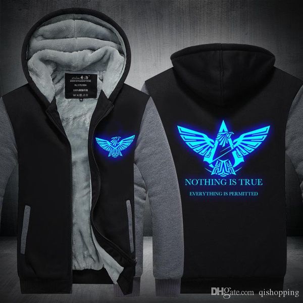 

assassin's creed sweatshirt luminous thicken fleece hoodie cotton coat cashmere hoodie zipper jacket hoodie super warm hoodies us eu si, Blue;black