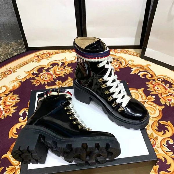 

2019 buckleboot martin boots with box women's trip embroidered leather ankle boot with sylvie web booties for women shoes 2gg9, Black