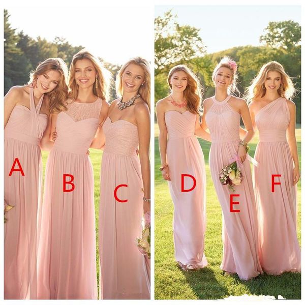 

2019 sweetheart chiffon long bohemia bridesmaid dresses blush pink halter ruched floor length maid of honor wedding guest dresses, White;pink