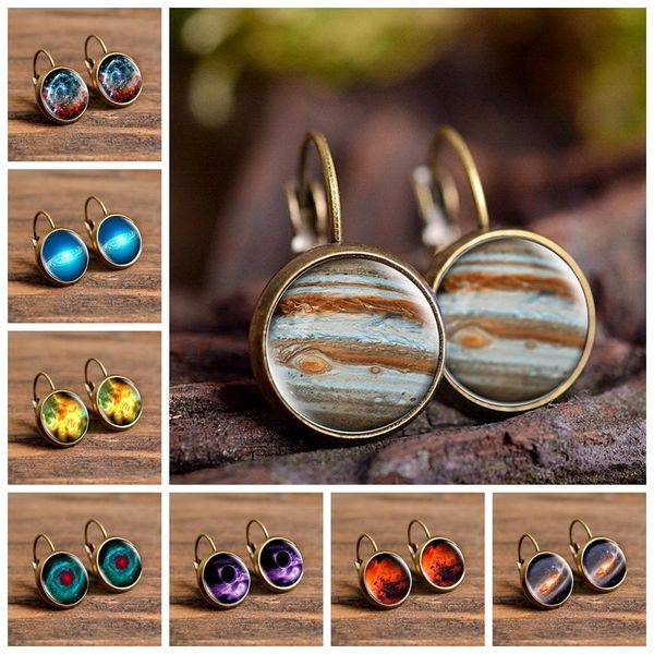 

2019 new fashion jewelry galaxy space stud earrings glass cabochon jupiter planet art p round earrings women creative gifts, Golden;silver