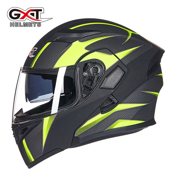 

gxt motorcycle flip up helmet modular casque moto cycling dot helmets black sun visor safety double lens racing off-road helmet
