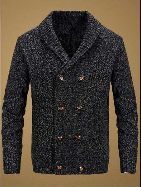 

british new men's autumn and winter double-breasted green fruit lapel wool knit sweater korean men's loose thick coat, White;black