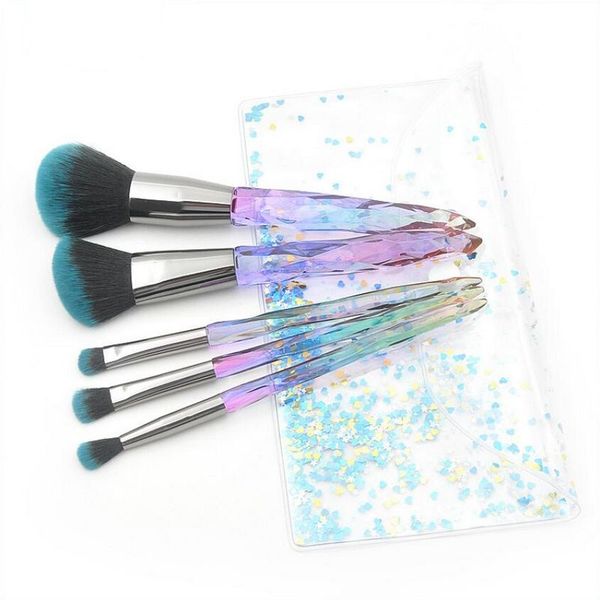 

5pcs makeup brush set crystal diamond transparent handle makeup brush set with pvc portable packaging beauty makeup tool