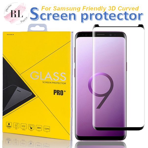 

for samsung galaxy s20 s10 s9 note 10 plus note 8 9 screen protector 9h 3d curved glass protective tempered glass friendly case