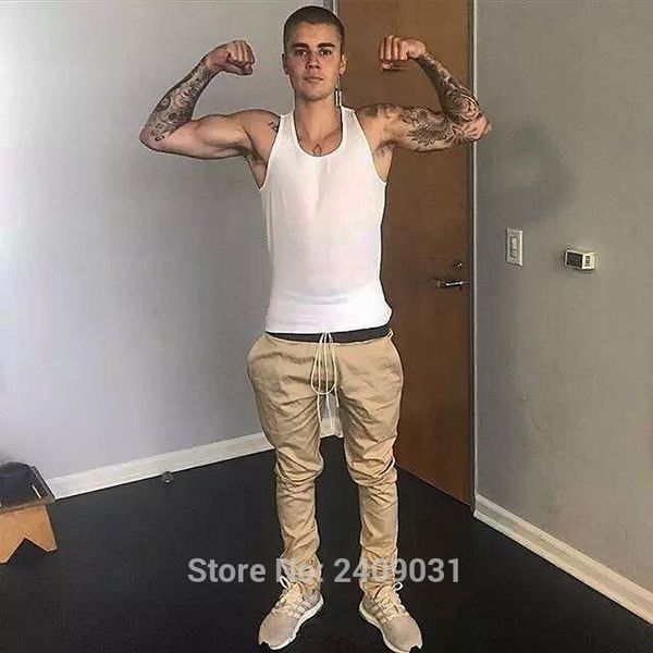 

Newest Hiphop designer Side Zipper Big Pocket Pant Fashion Men Fear Of God Justin Bieber Style Skinny Slim Long Jogger Pant
