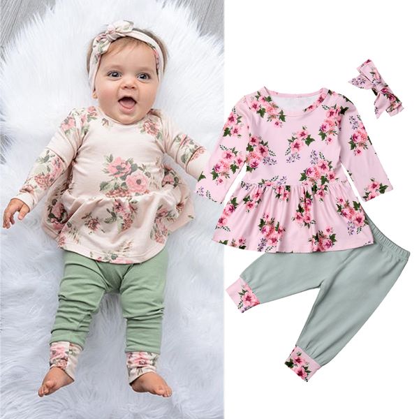 

CANIS 2019 Toddler Kids Clothing Set Baby Girl Xmas Floral Print Tops Pants Headband Outfit Set Clothes 6M-4T