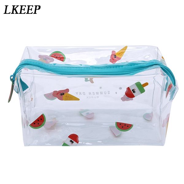 

cute transparent printing travel cosmetic bag cases zipper portable organizer beauty case toiletry bag wash make up bags