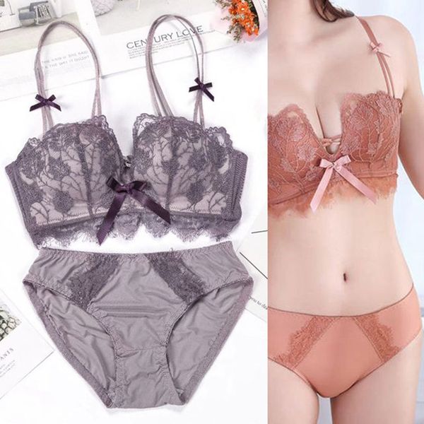 

lace bra set gathered underwear no wire soft embroidery breast patch, Red;black