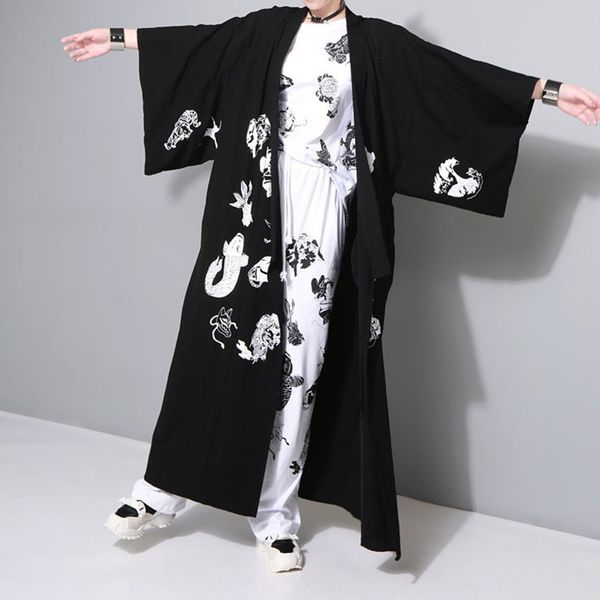 

мужчины куртка 2019 новости harajuku ветровка -e монстра пояс японского streetwear hip hop одежда женщина длинного robe кимоно, Black;brown