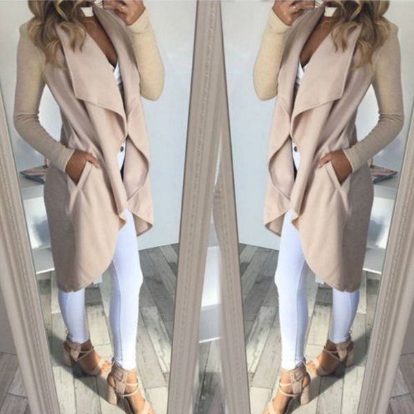 

cardigan coat autumn cotton blends pockets long sleeve lapel collar slim women casual overcoat outerwear jacket blusas plus size, Black;brown