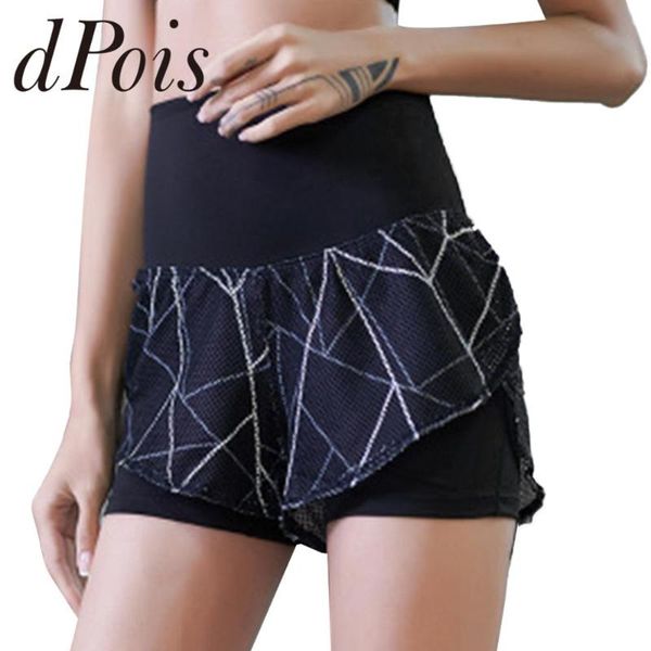 

для женщин шорты высокой талией quick dry athletic shorts двухслойный workout запуск 2 в 1 с liner йога тренажерный зал спорт, Black;blue