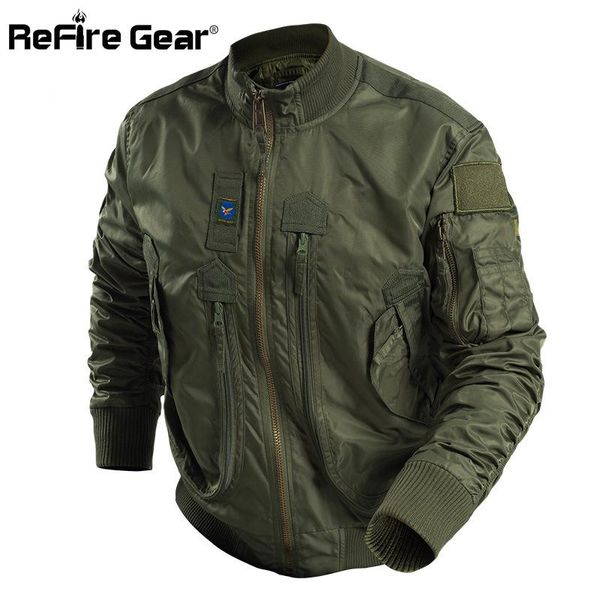 

refire gear warm tactical jacket men pilot ma-1 parka army bomber jacket combat windproof multiple pockets outwear coat, Black;brown