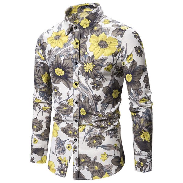

2020 fashion men floral print shirts casual button down short sleeve hawaiian shirt men beach holiday slim fit party shirts, White;black