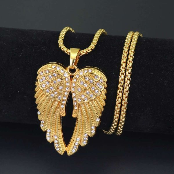

hip hop angel wings diamonds pendant necklaces for men women alloy rhinestones luxury necklace stainless steel cuban chains love jewelry, Silver