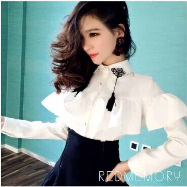 

new arrival elegant office lady white shirts woman sweet beads diamond tassel blouse 2018 autumn spring fashion blusas