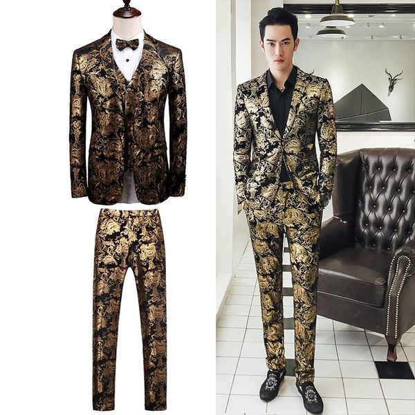 

individual golden flower suit, film building, big size jacket, men's small suit, self-cultivation three suits for evening, White;black