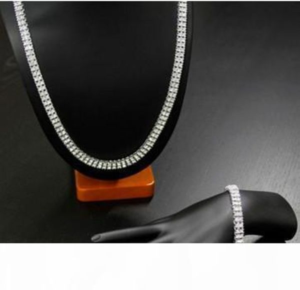 

new arrival jewelry mens silver gun gold plated iced out 30inches 2 row simulated hiphop chain & bracelet for men