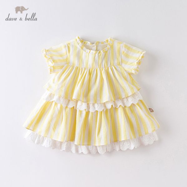 

db13629 dave bella summer baby girl's cute striped draped dress children fashion party dress kids infant lolita clothes, Red;yellow