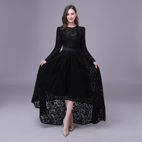 

элегантный пром платья кружева robe de mariage high-low стиль платья vestido де noiva casamento полный рукава, Black