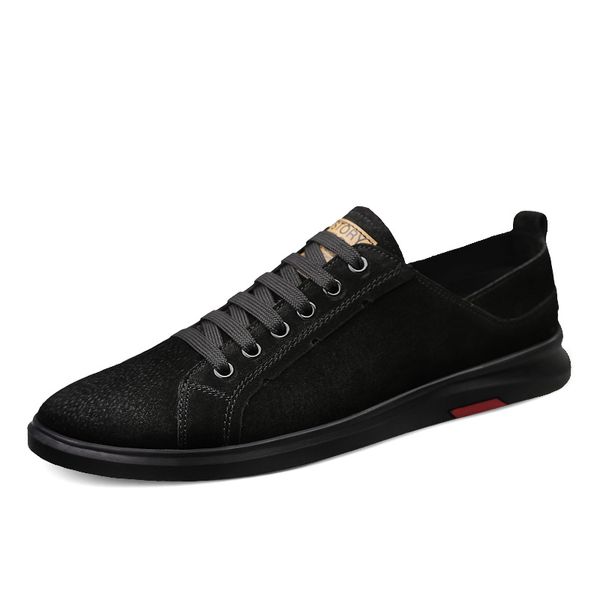 

size45 brand all black men's leather casual shoes fashion breathable sneakers fashion flats small white shoes 51966