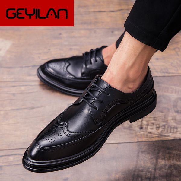 

fashion pointed toe men leather shoes outdoor bright business comfortable shoes casual for wedding lace up flats men w5, Black