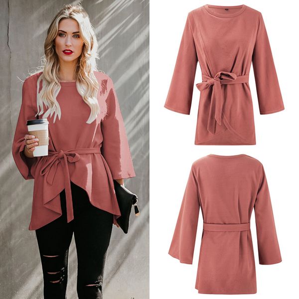 

fashion casual solid color coat for women autumn winter tied seven sleeve warm wool coat dress, Black