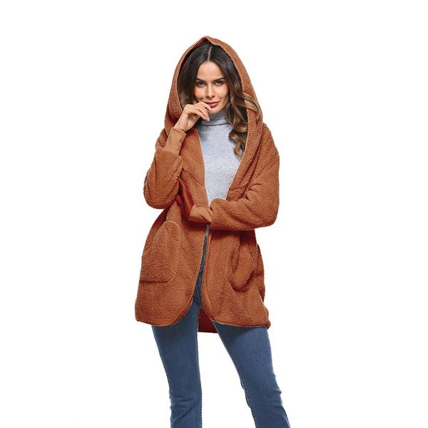 

2018 faux fur coat female imitation coat hooded warm middle luxury casual women thicken winter, Black