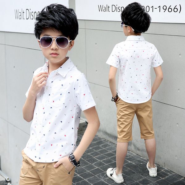 

boys short sleeve turn-down collar shirts white/blue kids clothing for 5 6 7 8 9 10 11 12 years boy blouse & top, White;black