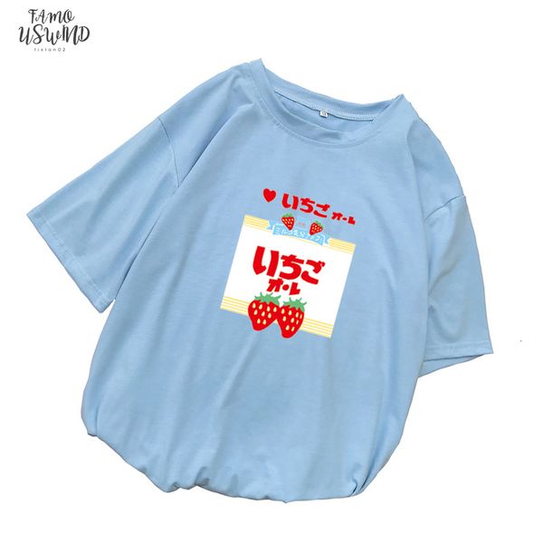 

summer women short sleeve t shirt casual kawaii funny strawberry printed o neck tshirt female loose harajuku streetwear tee, White