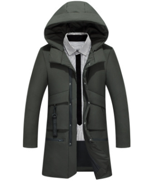 

amazon mid long men down jacket casual fashion hooded thickened warm down jacket men's clothing, Black
