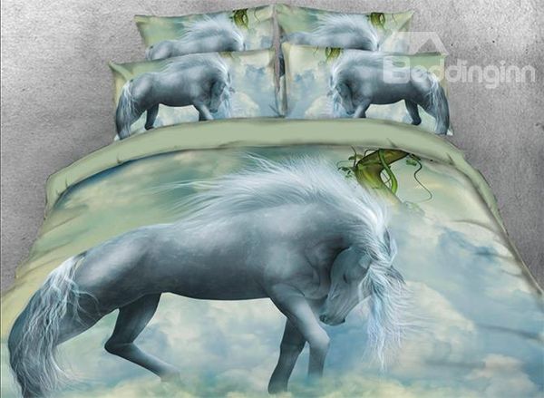 3d White Unicorn On The Clouds Printed Bedding Sets Duvet