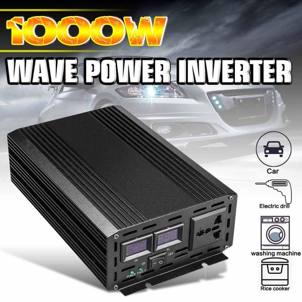 

kroak black 1000w car inverter pure sine wave lcd display 60hz dc 12v to ac 110v 220v power converter transformer power supply